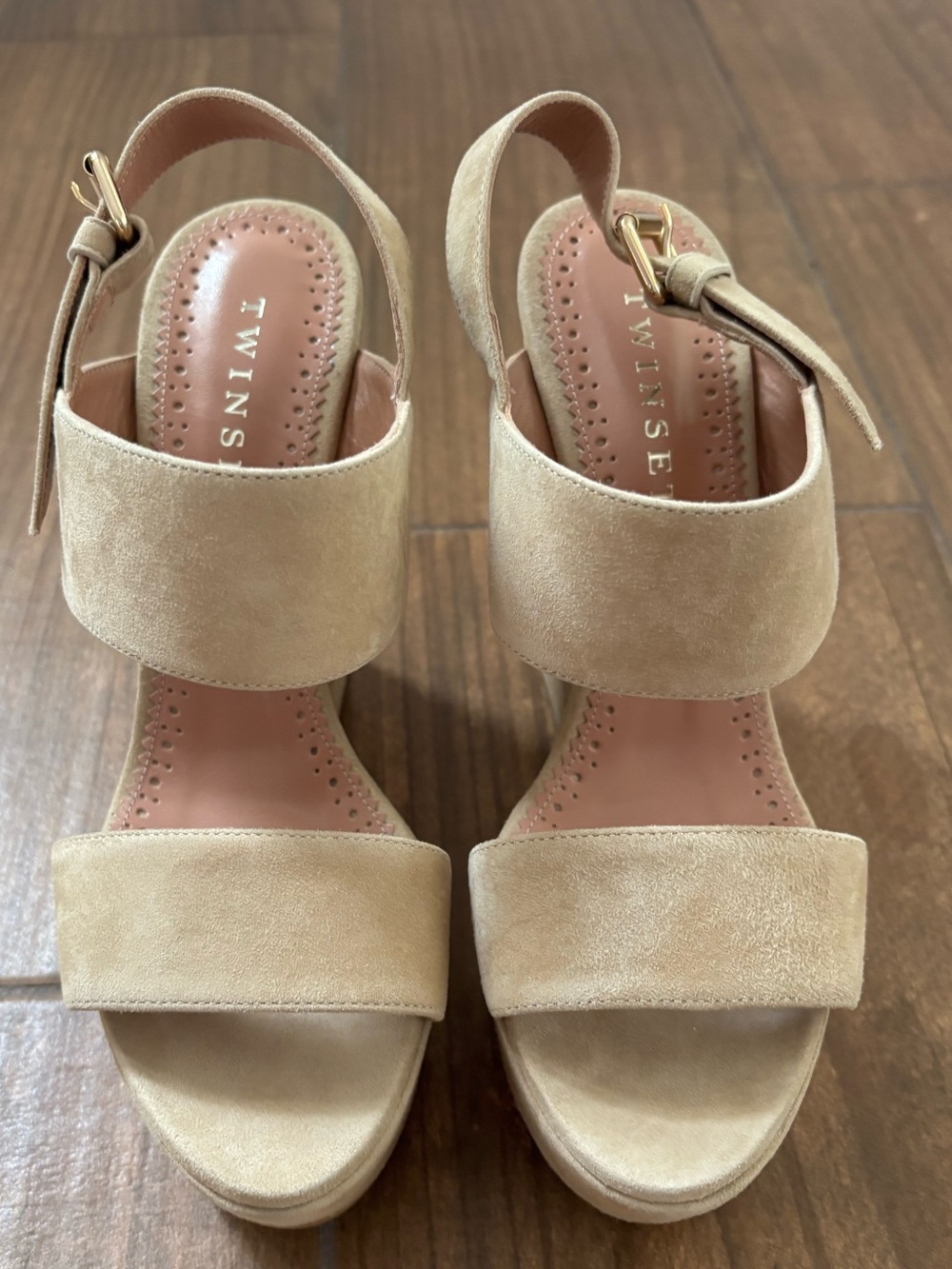 Twin-Set Beige Suede Platform Sandals